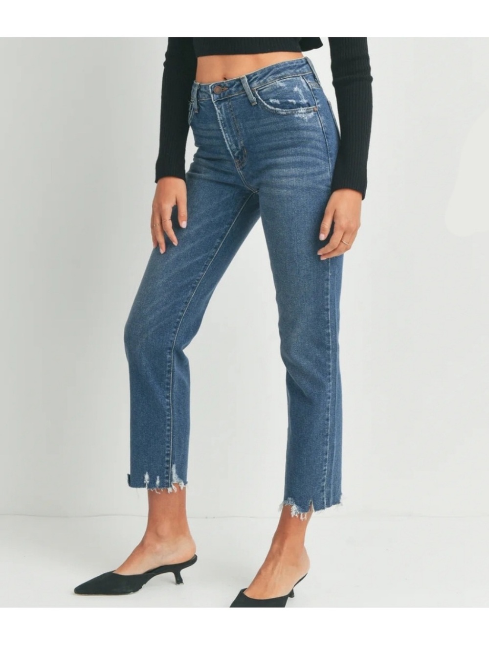 Just Black Mid-Blue High-Rise Cropped Straight Jeans Sz 27 NWT